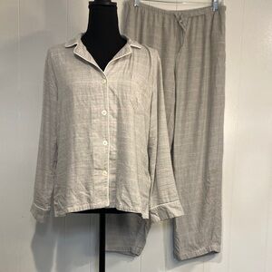 Ralph Lauren Flannel Pajama Set Black Label Glenn Plaid Light Gray Size Medium